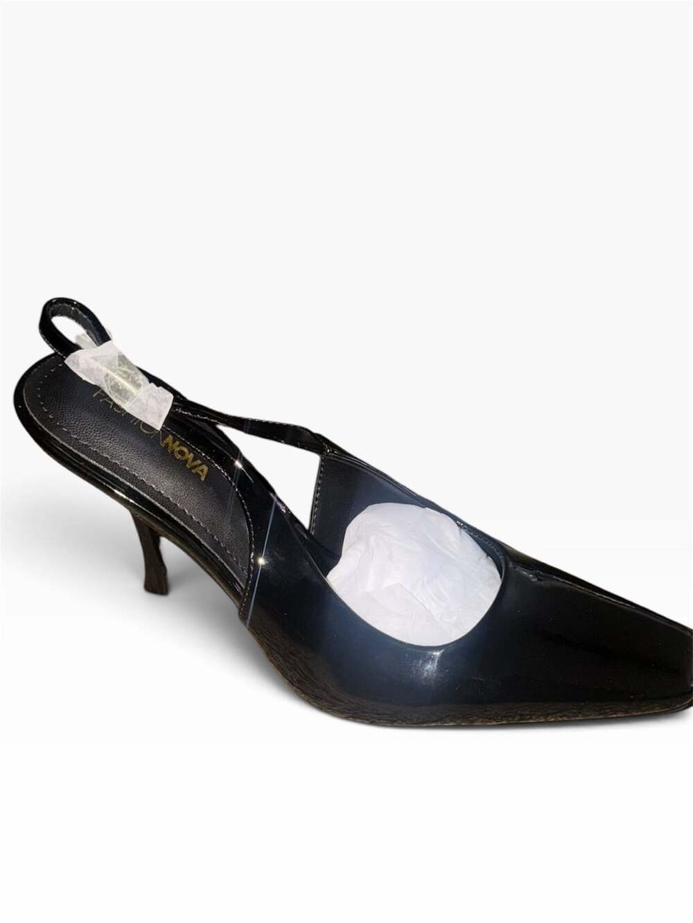 Fashion Nova Madelon Slingback Heels Size 8 Black Patent Pointed Toe Stiletto